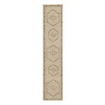 Patterned with a simplistic three-emblem motif framed by a narrow border, this hand-knotted wool rug adds just a touch of neutral design. The durable runner is crafted to wear beautifully over time. Due to the handcrafted nature of this rug, slight variations in sizing may occur Amethyst Home provides interior design, new home construction design consulting, vintage area rugs, and lighting in the Portland metro area.
