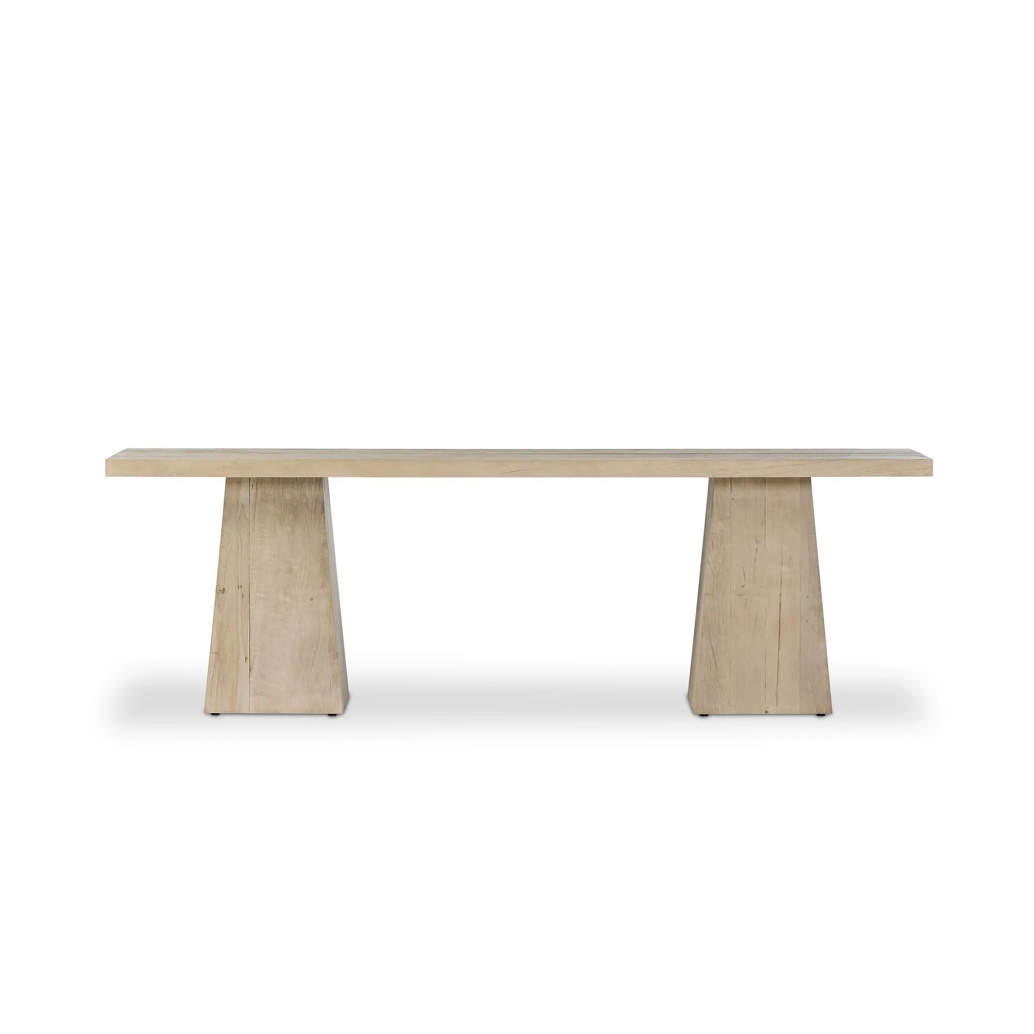 Bleached alder shapes a streamlined console table, with angular lines and wide proportions for a clean look with substance Amethyst Home provides interior design, new home construction design consulting, vintage area rugs, and lighting in the Laguna Beach metro area.
