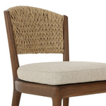A fresh take on the traditional woven style, this outdoor dining chair features a faux banana leaf material wrapped in a bold, chunky texture around FSC®-certified teak framing. Cover or store indoors during inclement weather and when not in use. Amethyst Home provides interior design, new home construction design consulting, vintage area rugs, and lighting in the Los Angeles metro area.