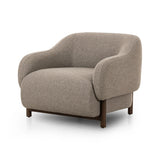 Featuring Audrey Weslie Feather Chair by Four Hands at Amethyst Home. This elevated arm chair features a clean top piece that partially overlaps its bottom counterpart and seamlessly blends the back cushion into the armrests in one fluid form. The seat's legs appear to extend from the seat and back, adding architectural interest. Upholstered in a recycled T. Amethyst Home provides interior design, new home construction design consulting, vintage area rugs, and lighting in the Park City metro area.