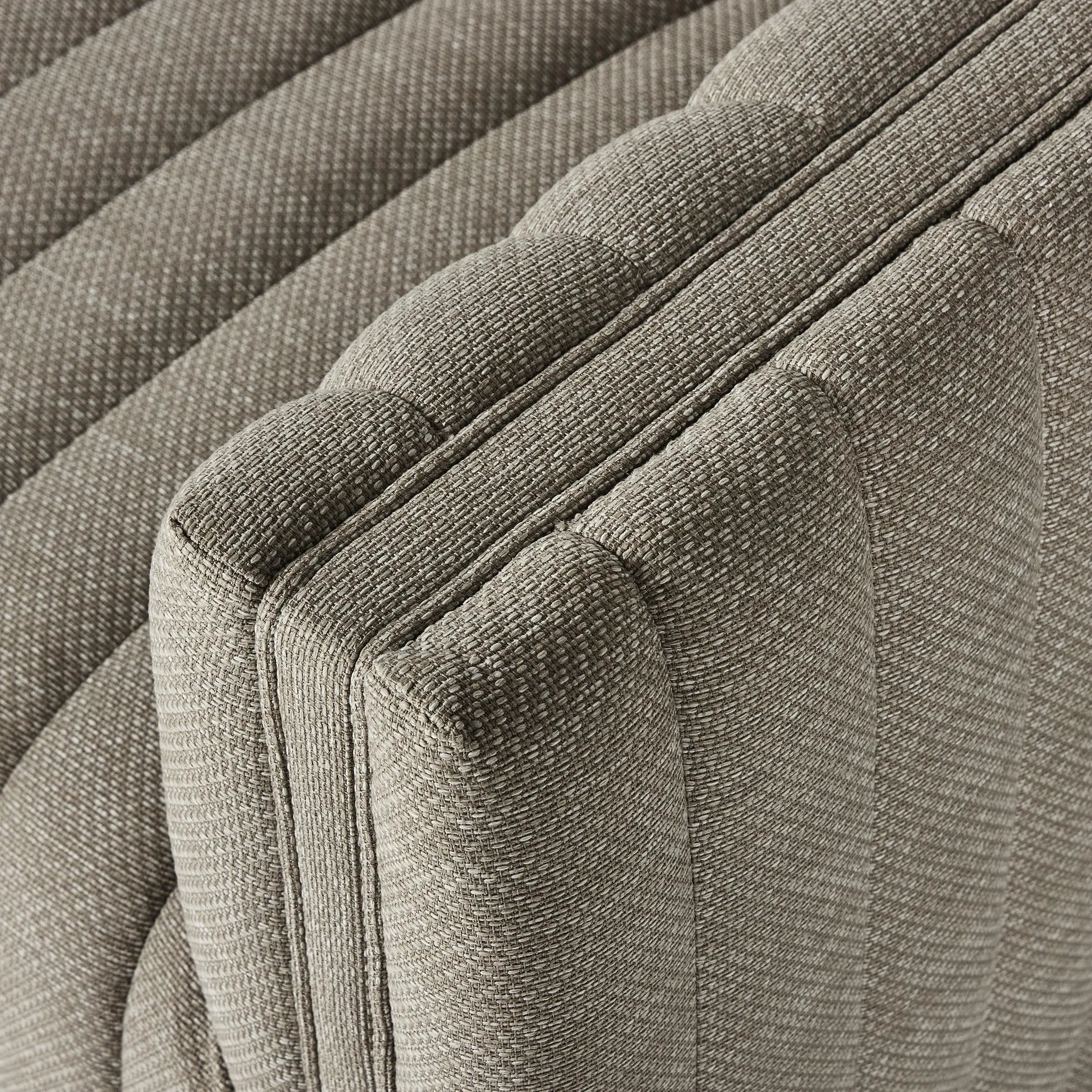 A dramatically channeled outdoor sofa with subtly textured upholstery for a clean, inviting look. Cover or store indoors during inclement weather and when not in use Amethyst Home provides interior design, new home construction design consulting, vintage area rugs, and lighting in the Des Moines metro area.