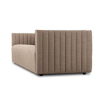 Velvety poly-blend seating takes on dramatic channeling and rich navy hue for trend-forward texture and sumptuous sit Amethyst Home provides interior design, new home construction design consulting, vintage area rugs, and lighting in the Austin metro area.