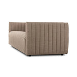 Velvety poly-blend seating takes on dramatic channeling and rich navy hue for trend-forward texture and sumptuous sit Amethyst Home provides interior design, new home construction design consulting, vintage area rugs, and lighting in the Calabasas metro area.