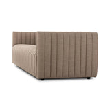 Velvety poly-blend seating takes on dramatic channeling and rich navy hue for trend-forward texture and sumptuous sit Amethyst Home provides interior design, new home construction design consulting, vintage area rugs, and lighting in the Calabasas metro area.