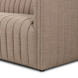 Velvety poly-blend seating takes on dramatic channeling and rich navy hue for trend-forward texture and sumptuous sit Amethyst Home provides interior design, new home construction design consulting, vintage area rugs, and lighting in the Charlotte metro area.