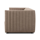 Velvety poly-blend seating takes on dramatic channeling and rich navy hue for trend-forward texture and sumptuous sit Amethyst Home provides interior design, new home construction design consulting, vintage area rugs, and lighting in the Houston metro area.