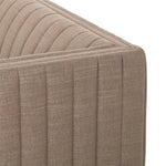 Velvety poly-blend seating takes on dramatic channeling and rich navy hue for trend-forward texture and sumptuous sit Amethyst Home provides interior design, new home construction design consulting, vintage area rugs, and lighting in the Laguna Beach metro area.