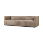 Velvety poly-blend seating takes on dramatic channeling and rich navy hue for trend-forward texture and sumptuous sit Amethyst Home provides interior design, new home construction design consulting, vintage area rugs, and lighting in the Newport Beach metro area.