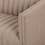 Velvety poly-blend seating takes on dramatic channeling and rich navy hue for trend-forward texture and sumptuous sit Amethyst Home provides interior design, new home construction design consulting, vintage area rugs, and lighting in the Park City metro area.