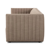 Velvety poly-blend seating takes on dramatic channeling and rich navy hue for trend-forward texture and sumptuous sit Amethyst Home provides interior design, new home construction design consulting, vintage area rugs, and lighting in the San Diego metro area.