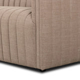 Velvety poly-blend seating takes on dramatic channeling and rich navy hue for trend-forward texture and sumptuous sit Amethyst Home provides interior design, new home construction design consulting, vintage area rugs, and lighting in the Scottsdale metro area.