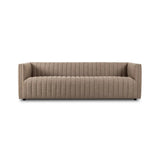 Velvety poly-blend seating takes on dramatic channeling and rich navy hue for trend-forward texture and sumptuous sit Amethyst Home provides interior design, new home construction design consulting, vintage area rugs, and lighting in the Washington metro area.