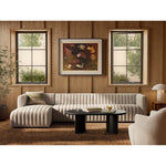 A dramatically channeled sofa with white linen-blend upholstery offers a crisp, clean look and sumptuous sit. Two-piece sectional with right arm-facing chaise, sized for larger spaces Amethyst Home provides interior design, new home construction design consulting, vintage area rugs, and lighting in the Miami metro area.