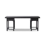 Inspired by Chinese antiques, a spacious desk of aged black oak features a double-leg design, bringing a substantial look to your workspace Amethyst Home provides interior design, new home construction design consulting, vintage area rugs, and lighting in the Monterey metro area.