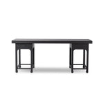 Inspired by Chinese antiques, a spacious desk of aged black oak features a double-leg design, bringing a substantial look to your workspace Amethyst Home provides interior design, new home construction design consulting, vintage area rugs, and lighting in the Salt Lake City metro area.