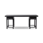 Inspired by Chinese antiques, a spacious desk of aged black oak features a double-leg design, bringing a substantial look to your workspace Amethyst Home provides interior design, new home construction design consulting, vintage area rugs, and lighting in the Scottsdale metro area.