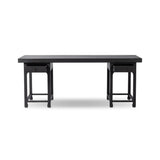 Inspired by Chinese antiques, a spacious desk of aged black oak features a double-leg design, bringing a substantial look to your workspace Amethyst Home provides interior design, new home construction design consulting, vintage area rugs, and lighting in the Scottsdale metro area.