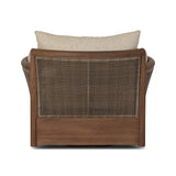 A fresh twist on classic cane weaving, this outdoor chair meets timeless design with durable, all-weather materials and a 360 swivel. Soft curves, plush cushions and elegant woven details bring indoor comfort outside, creating a seamless flow between your spaces. Elevate your outdoor living with a piece that feels as inviting as it looks. Amethyst Home provides interior design, new home construction design consulting, vintage area rugs, and lighting in the Alpharetta metro area.