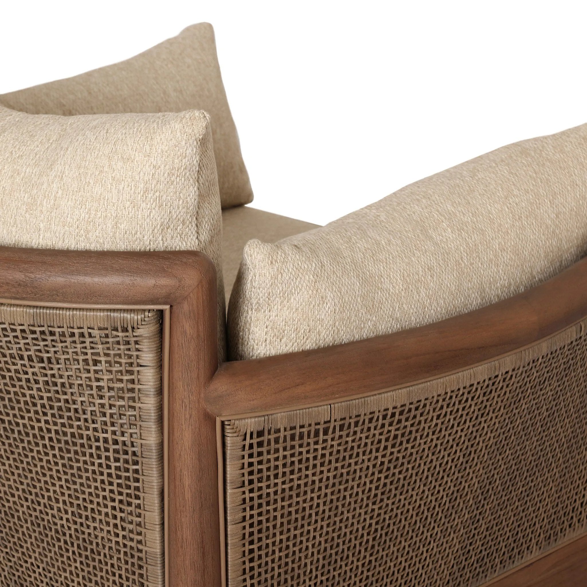 A fresh twist on classic cane weaving, this outdoor chair meets timeless design with durable, all-weather materials and a 360 swivel. Soft curves, plush cushions and elegant woven details bring indoor comfort outside, creating a seamless flow between your spaces. Elevate your outdoor living with a piece that feels as inviting as it looks. Amethyst Home provides interior design, new home construction design consulting, vintage area rugs, and lighting in the Salt Lake City metro area.