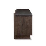 This unique, texture-driven piece offers an updated take on classic crocodile. Made from weathered solid mango, with embossed walnut door fronts. A subtly softened profile balances chunky legs, with bullnose details completing the look. Amethyst Home provides interior design, new home construction design consulting, vintage area rugs, and lighting in the Kansas City metro area.