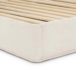 Off-white performance fabric and solid pine craft this soft modern bed. Store linens, clothing and more in a hidden oversized drawer on casters. Crypton® performance fabric is specially engineered for protection against stains, moisture and odor.As enthusiasts of wabi sabi style at Amethyst, we love the optimistic inspired Beckett Storage Bed. Amethyst Home provides interior design, new home construction design consulting, vintage area rugs, and lighting in the Newport Beach metro area.