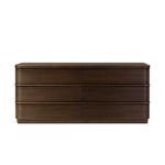 Inspired by aerodynamic-inspired Streamline Moderne style, stacked scalloped reeding wraps this spiced oak dresser with six spacious drawers. The result: a beautifully rhythmic, repeated look. With integrated hardware for a clean finish.As fans of natural materials at Amethyst, we love the nature inspired Benny 6 Drawer Dresser - Spiced Oak Veneer. Amethyst Home provides interior design, new home construction design consulting, vintage area rugs, and lighting in the Scottsdale metro area.