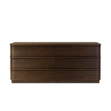 Inspired by aerodynamic-inspired Streamline Moderne style, stacked scalloped reeding wraps this spiced oak dresser with six spacious drawers. The result: a beautifully rhythmic, repeated look. With integrated hardware for a clean finish.As fans of natural materials at Amethyst, we love the nature inspired Benny 6 Drawer Dresser - Spiced Oak Veneer. Amethyst Home provides interior design, new home construction design consulting, vintage area rugs, and lighting in the Scottsdale metro area.