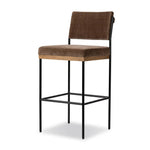 Simple and streamlined with thoughtful details. Slim, black-finished iron frame with solid oak decking, plus black top-grain leather seating for modernity. A stylish staple for any counter Amethyst Home provides interior design, new home construction design consulting, vintage area rugs, and lighting in the Boston metro area.