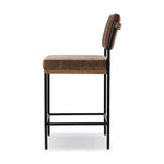 Simple and streamlined with thoughtful details. Slim, black-finished iron frame with solid oak decking, plus black top-grain leather seating for modernity. A stylish staple for any counter Amethyst Home provides interior design, new home construction design consulting, vintage area rugs, and lighting in the Dallas metro area.