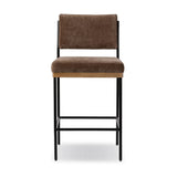 Simple and streamlined with thoughtful details. Slim, black-finished iron frame with solid oak decking, plus black top-grain leather seating for modernity. A stylish staple for any counter Amethyst Home provides interior design, new home construction design consulting, vintage area rugs, and lighting in the Kansas City metro area.