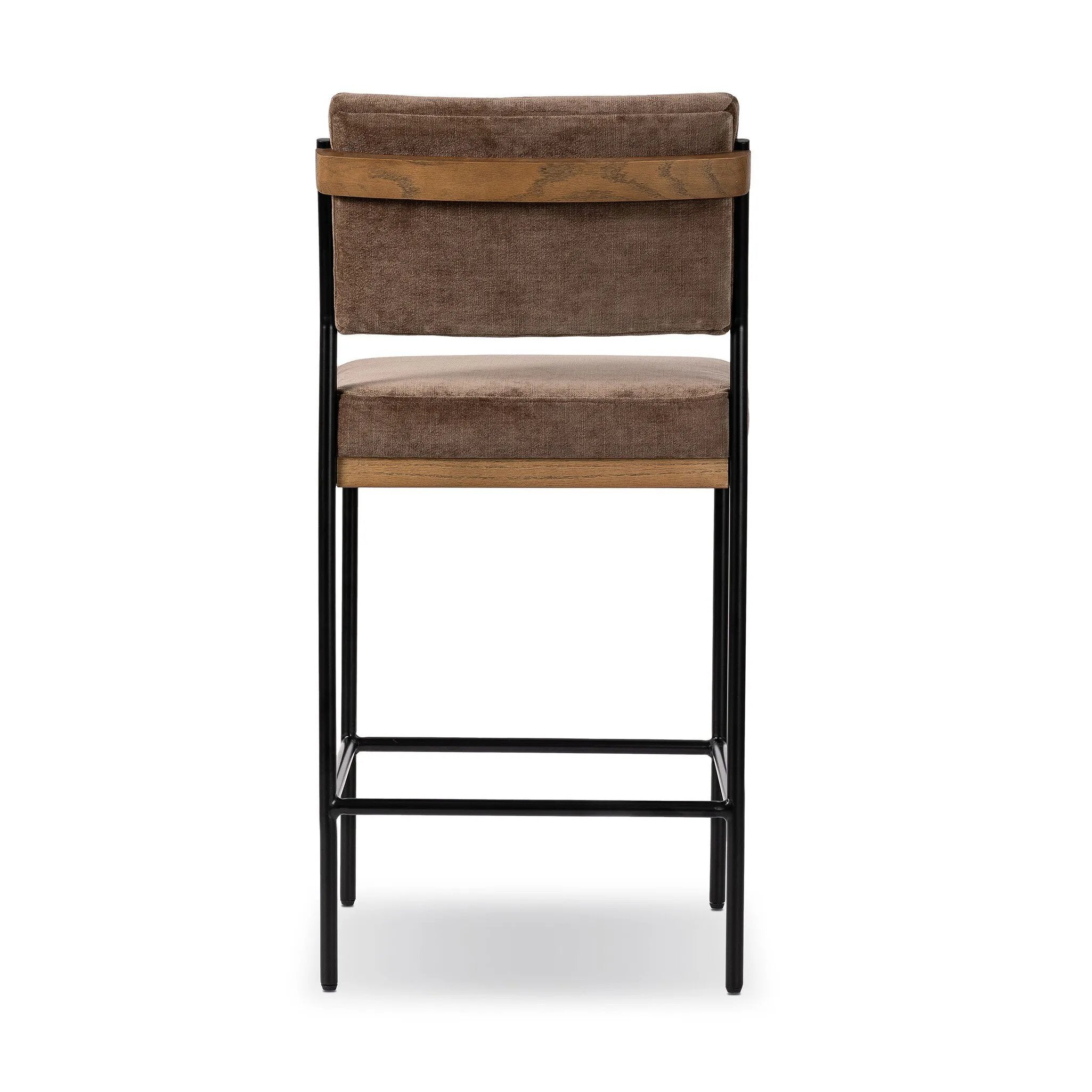 Simple and streamlined with thoughtful details. Slim, black-finished iron frame with solid oak decking, plus black top-grain leather seating for modernity. A stylish staple for any counter Amethyst Home provides interior design, new home construction design consulting, vintage area rugs, and lighting in the Park City metro area.
