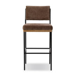 Simple and streamlined with thoughtful details. Slim, black-finished iron frame with solid oak decking, plus black top-grain leather seating for modernity. A stylish staple for any counter Amethyst Home provides interior design, new home construction design consulting, vintage area rugs, and lighting in the Portland metro area.