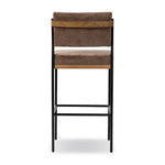 Simple and streamlined with thoughtful details. Slim, black-finished iron frame with solid oak decking, plus black top-grain leather seating for modernity. A stylish staple for any counter Amethyst Home provides interior design, new home construction design consulting, vintage area rugs, and lighting in the Seattle metro area.