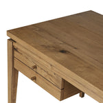 Warm up your workspace with this light-finished writing desk of rich character oak. Tapered legs and subtle corner relief details create a simplified look that complements a home office or flex space. Amethyst Home provides interior design, new home construction design consulting, vintage area rugs, and lighting in the Charlotte metro area.
