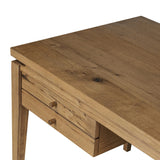 Warm up your workspace with this light-finished writing desk of rich character oak. Tapered legs and subtle corner relief details create a simplified look that complements a home office or flex space. Amethyst Home provides interior design, new home construction design consulting, vintage area rugs, and lighting in the Charlotte metro area.