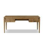 Warm up your workspace with this light-finished writing desk of rich character oak. Tapered legs and subtle corner relief details create a simplified look that complements a home office or flex space. Amethyst Home provides interior design, new home construction design consulting, vintage area rugs, and lighting in the Dallas metro area.