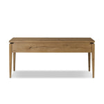 Warm up your workspace with this light-finished writing desk of rich character oak. Tapered legs and subtle corner relief details create a simplified look that complements a home office or flex space. Amethyst Home provides interior design, new home construction design consulting, vintage area rugs, and lighting in the Salt Lake City metro area.