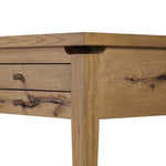 Warm up your workspace with this light-finished writing desk of rich character oak. Tapered legs and subtle corner relief details create a simplified look that complements a home office or flex space. Amethyst Home provides interior design, new home construction design consulting, vintage area rugs, and lighting in the San Diego metro area.