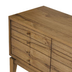 Light, natural oak reflects the New American inspiration behind this storage-driven console of warm, natural oak. Elevated on tapered legs with corner relief accents, its asymmetrical design offers storage for your media needs and more Amethyst Home provides interior design, new home construction design consulting, vintage area rugs, and lighting in the Calabasas metro area.