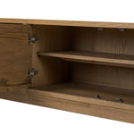 Light, natural oak reflects the New American inspiration behind this storage-driven console of warm, natural oak. Elevated on tapered legs with corner relief accents, its asymmetrical design offers storage for your media needs and more Amethyst Home provides interior design, new home construction design consulting, vintage area rugs, and lighting in the Nashville metro area.