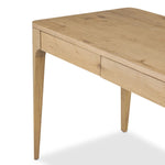 Tapered, curved legs highlight this three-drawer aged-oak writing desk crafted with solid and thick wood veneers Amethyst Home provides interior design, new home construction design consulting, vintage area rugs, and lighting in the Boston metro area.