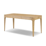 Tapered, curved legs highlight this three-drawer aged-oak writing desk crafted with solid and thick wood veneers Amethyst Home provides interior design, new home construction design consulting, vintage area rugs, and lighting in the Washington metro area.