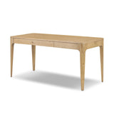 Tapered, curved legs highlight this three-drawer aged-oak writing desk crafted with solid and thick wood veneers Amethyst Home provides interior design, new home construction design consulting, vintage area rugs, and lighting in the Washington metro area.