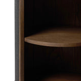A balance of materials and shape, texture and detail. Warm sungkai wood frames lacquered, black linen side panels. A hidden door opens to interior storage, finishing off this design-forward coffee table with a clever touch.As lovers of wabi sabi materials at Amethyst, we love the designer inspired Bertie End Table. Amethyst Home provides interior design, new home construction design consulting, vintage area rugs, and lighting in the Charlotte metro area.