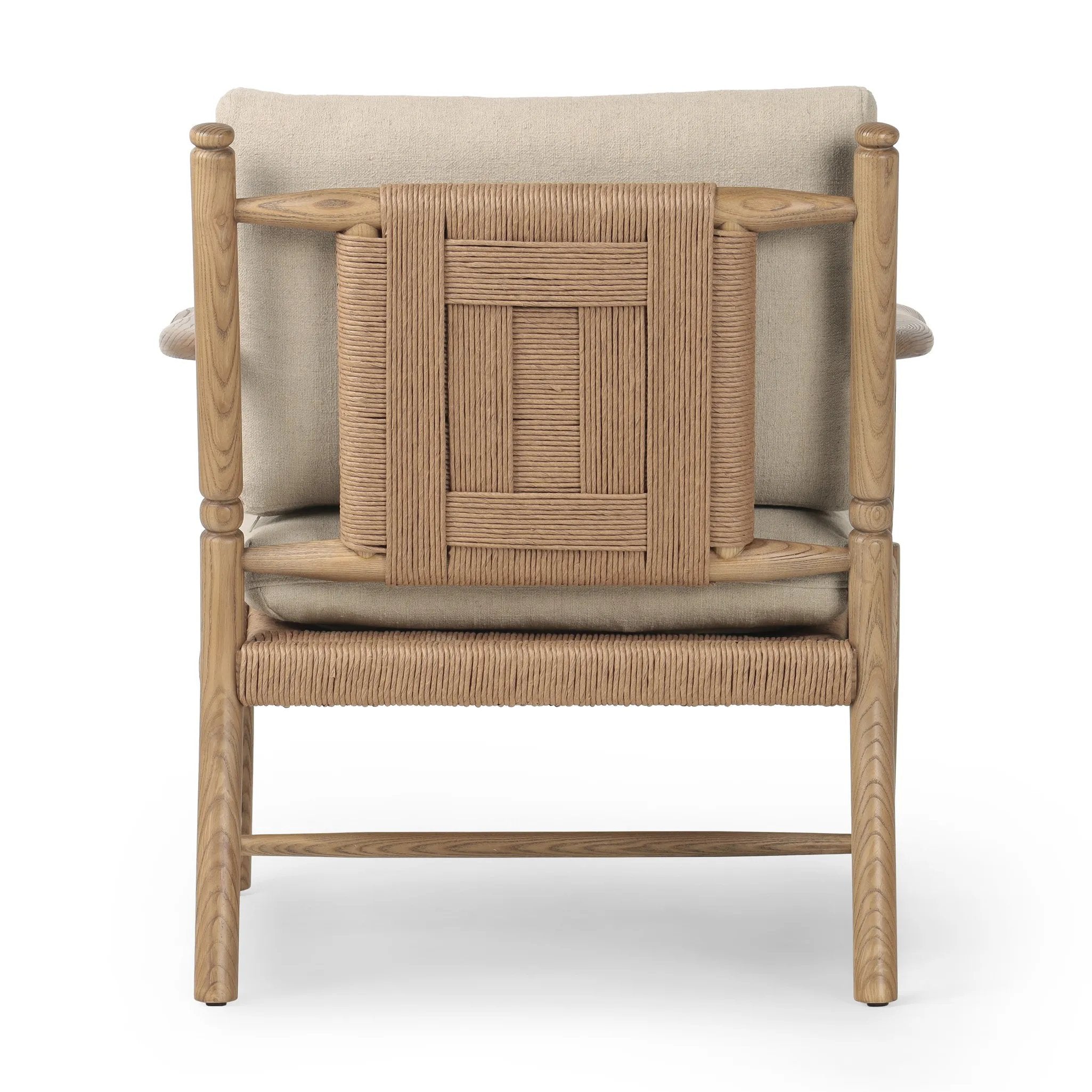 Featuring Bethan Antwerp Taupe Chair by Four Hands at Amethyst Home. Unique texture modernizes this vintage-inspired design. On its back, natural paper cord is woven into a geometric windowpane, for a truly unique touch. Paddle arms, eased edges and petite finials reflect the expert artisanship behind this versatile piece, while feather-blend box cushions i. Amethyst Home provides interior design, new home construction design consulting, vintage area rugs, and lighting in the Nashville metro area.