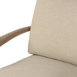 Featuring Bethan Antwerp Taupe Chair by Four Hands at Amethyst Home. Unique texture modernizes this vintage-inspired design. On its back, natural paper cord is woven into a geometric windowpane, for a truly unique touch. Paddle arms, eased edges and petite finials reflect the expert artisanship behind this versatile piece, while feather-blend box cushions invit. Amethyst Home provides interior design, new home construction design consulting, vintage area rugs, and lighting in the Omaha metro area.