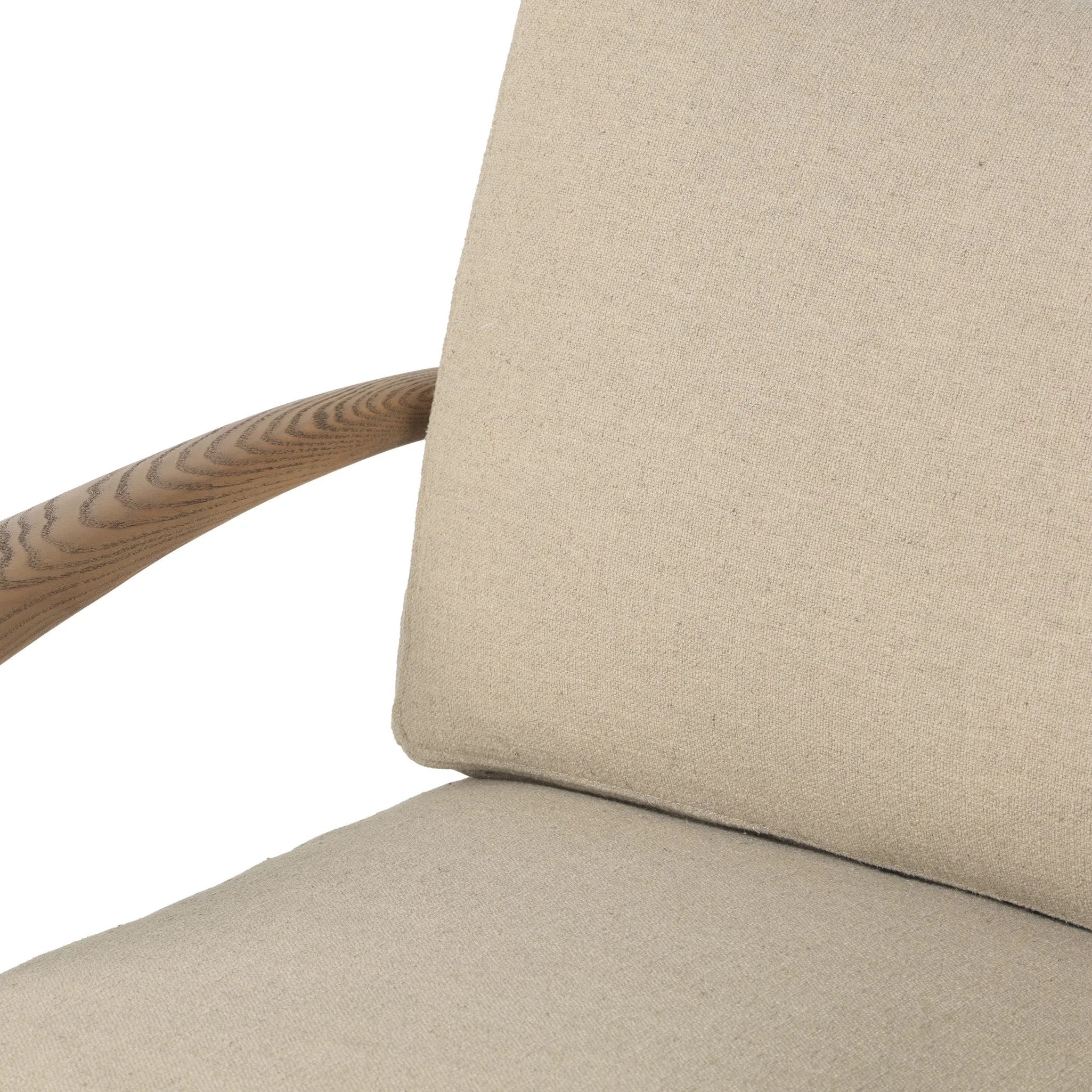 Featuring Bethan Antwerp Taupe Chair by Four Hands at Amethyst Home. Unique texture modernizes this vintage-inspired design. On its back, natural paper cord is woven into a geometric windowpane, for a truly unique touch. Paddle arms, eased edges and petite finials reflect the expert artisanship behind this versatile piece, while feather-blend box cushions invit. Amethyst Home provides interior design, new home construction design consulting, vintage area rugs, and lighting in the Omaha metro area.