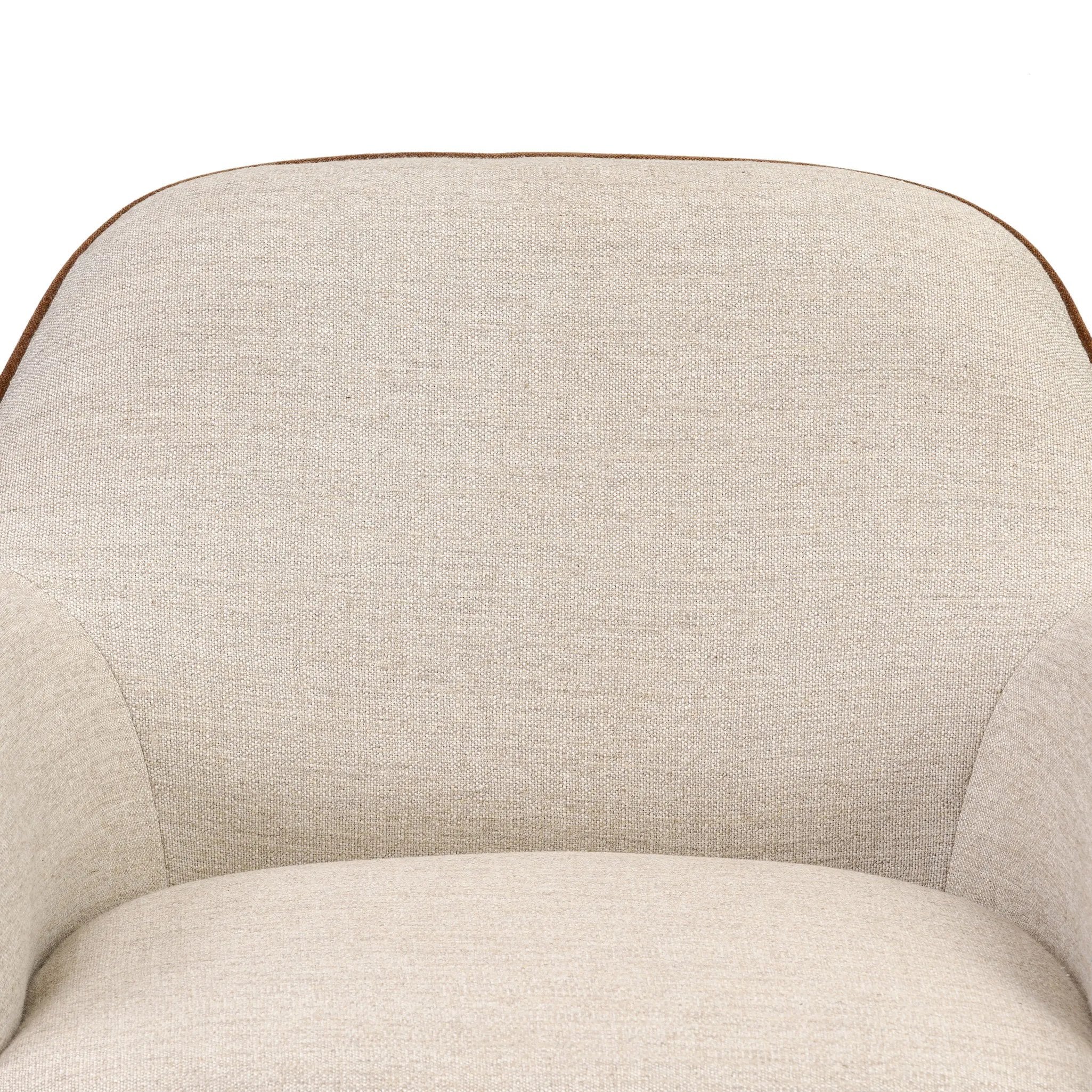 Laid-back wing styling adds dramatic form to this tailored 360-degree swivel chair upholstered in poly-linen performance fabric. The flared arms and comfortable S-spring seat are outlined in piping. Performance fabrics are specially created to withstand spills, stains, high traffic and wear, ensuring long-term comfort and unmatched durability Amethyst Home provides interior design, new home construction design consulting, vintage area rugs, and lighting in the Los Angeles metro area.