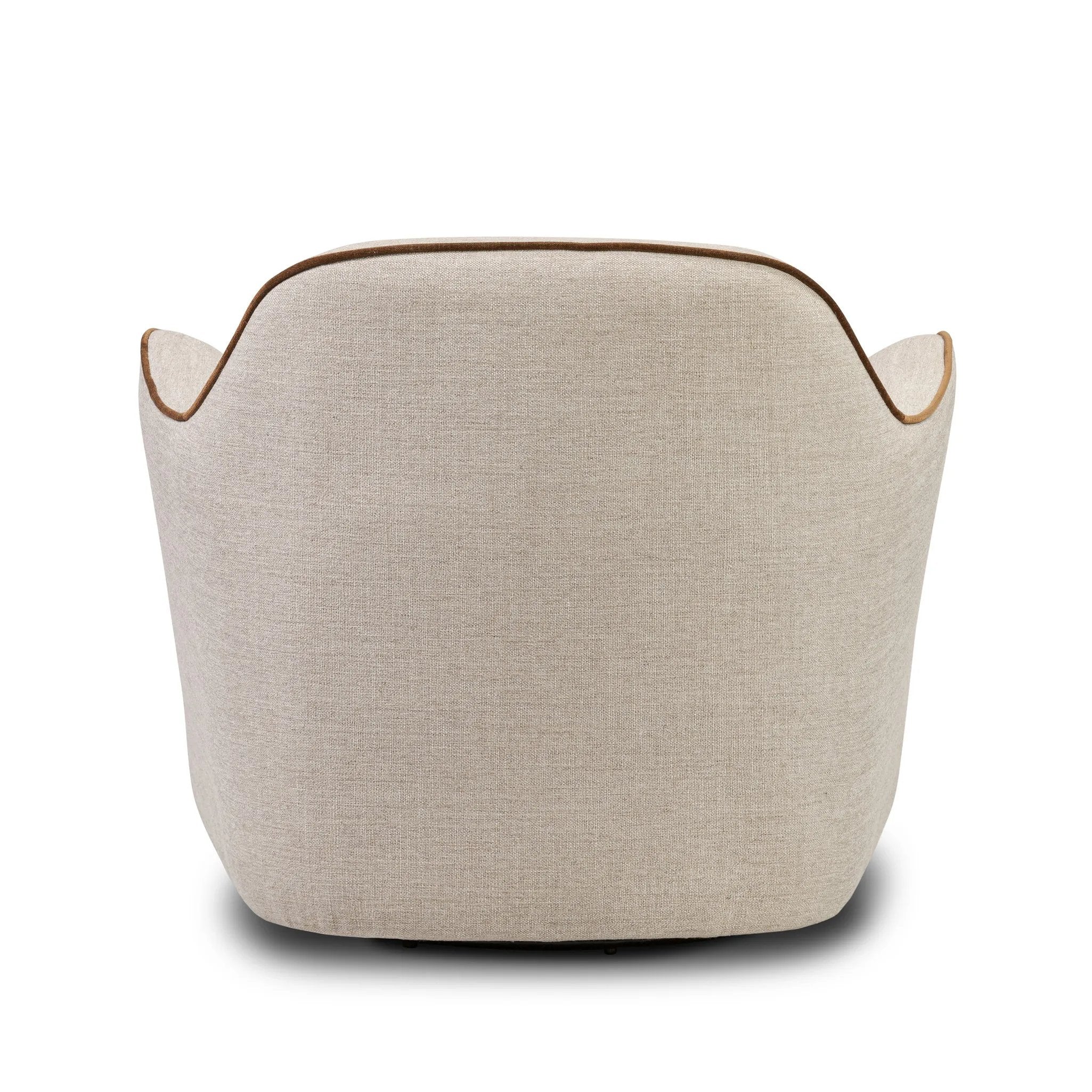 Laid-back wing styling adds dramatic form to this tailored 360-degree swivel chair upholstered in poly-linen performance fabric. The flared arms and comfortable S-spring seat are outlined in piping. Performance fabrics are specially created to withstand spills, stains, high traffic and wear, ensuring long-term comfort and unmatched durability Amethyst Home provides interior design, new home construction design consulting, vintage area rugs, and lighting in the Miami metro area.