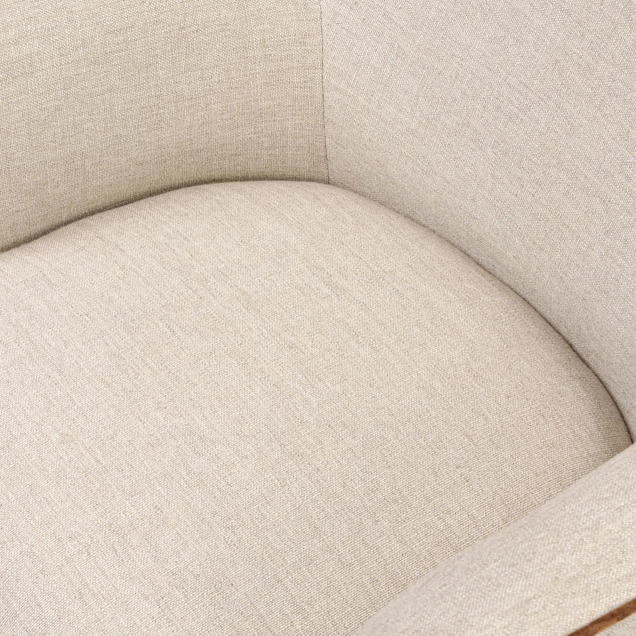Laid-back wing styling adds dramatic form to this tailored 360-degree swivel chair upholstered in poly-linen performance fabric. The flared arms and comfortable S-spring seat are outlined in piping. Performance fabrics are specially created to withstand spills, stains, high traffic and wear, ensuring long-term comfort and unmatched durability Amethyst Home provides interior design, new home construction design consulting, vintage area rugs, and lighting in the Winter Garden metro area.